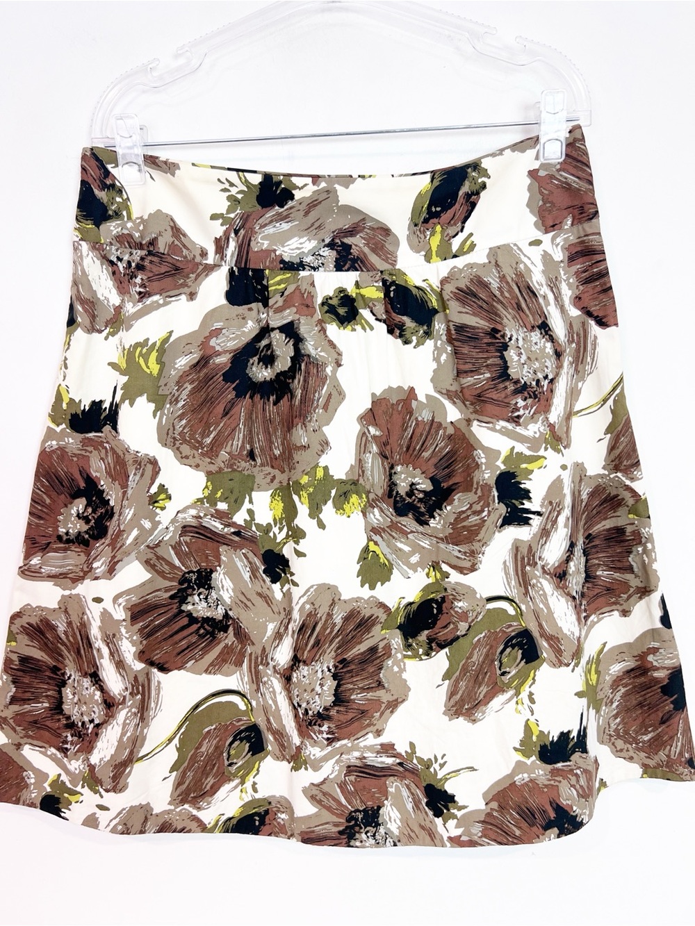 J. CREW OFF-WHITE BROWN BLACK FLORAL PRINT A-LINE SKIRT WOMENS SZ 10
